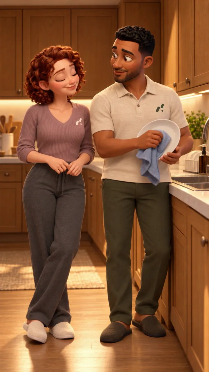 Laura and Sam at the kitchen sink