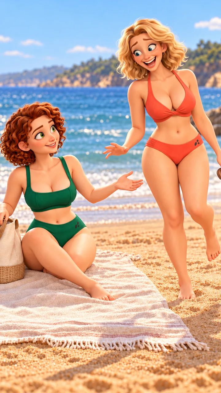 Laura and Sarah sharing a beach moment